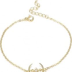 14K Gold Plated Moon Bracelet 925 Sterling Silver Crescent Moon Star Charm Bracelet Gift For Women